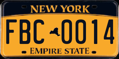 NY license plate FBC0014