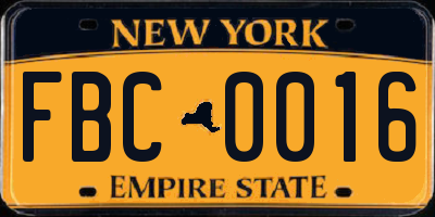 NY license plate FBC0016