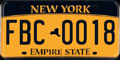 NY license plate FBC0018