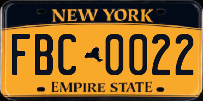 NY license plate FBC0022