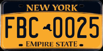 NY license plate FBC0025