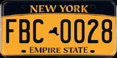 NY license plate FBC0028