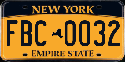 NY license plate FBC0032