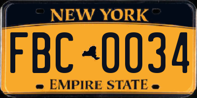 NY license plate FBC0034