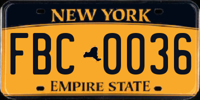 NY license plate FBC0036