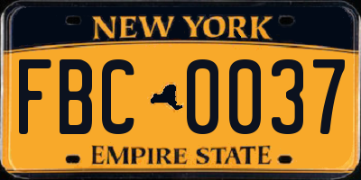 NY license plate FBC0037