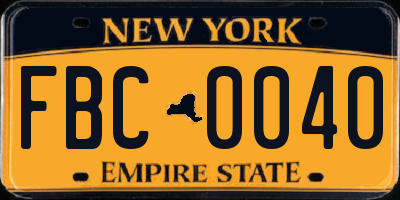 NY license plate FBC0040