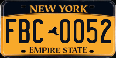 NY license plate FBC0052