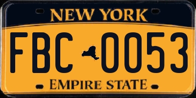 NY license plate FBC0053