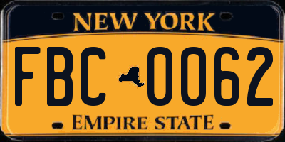 NY license plate FBC0062