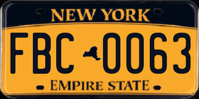 NY license plate FBC0063