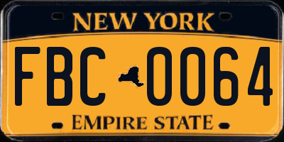 NY license plate FBC0064