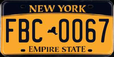 NY license plate FBC0067