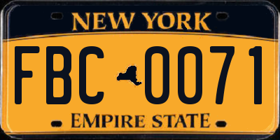 NY license plate FBC0071
