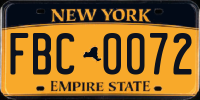 NY license plate FBC0072