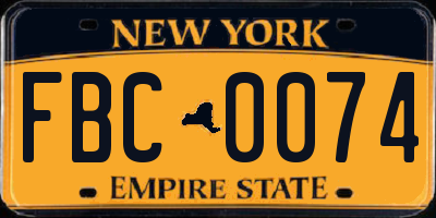 NY license plate FBC0074