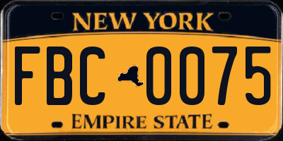 NY license plate FBC0075