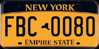 NY license plate FBC0080