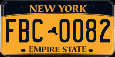 NY license plate FBC0082