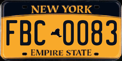 NY license plate FBC0083