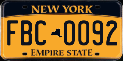 NY license plate FBC0092