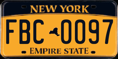 NY license plate FBC0097