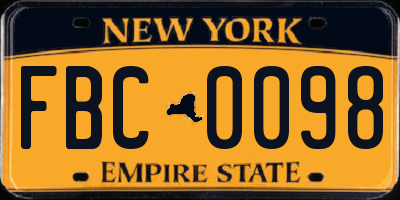 NY license plate FBC0098