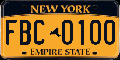 NY license plate FBC0100
