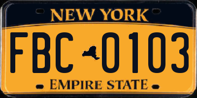 NY license plate FBC0103