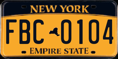 NY license plate FBC0104