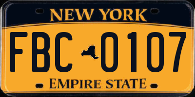NY license plate FBC0107