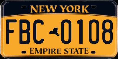 NY license plate FBC0108
