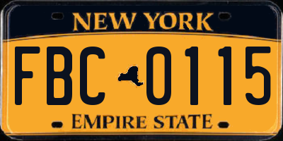 NY license plate FBC0115