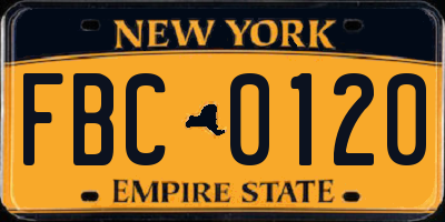 NY license plate FBC0120