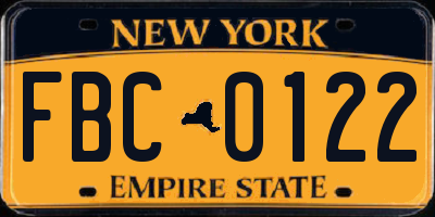 NY license plate FBC0122