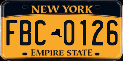 NY license plate FBC0126