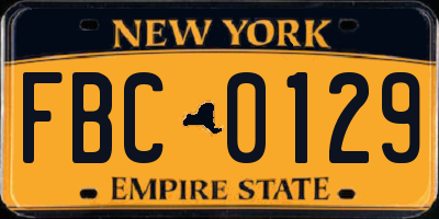 NY license plate FBC0129
