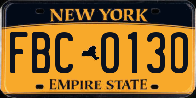 NY license plate FBC0130