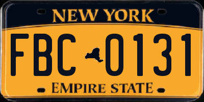 NY license plate FBC0131