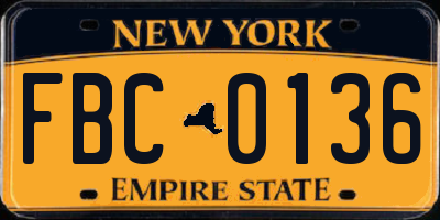 NY license plate FBC0136