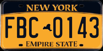 NY license plate FBC0143