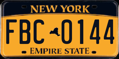 NY license plate FBC0144