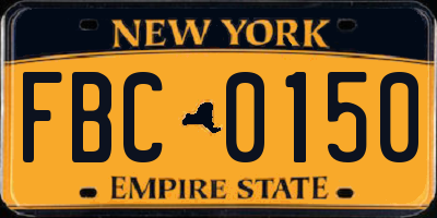 NY license plate FBC0150