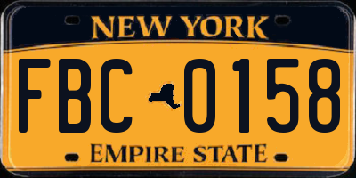 NY license plate FBC0158