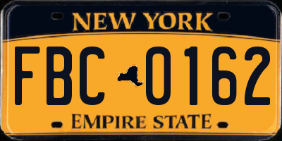 NY license plate FBC0162