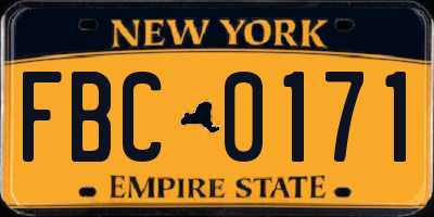 NY license plate FBC0171