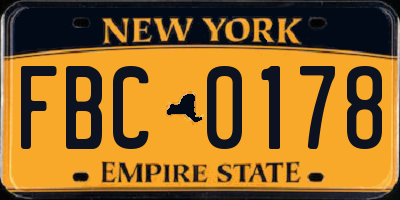 NY license plate FBC0178