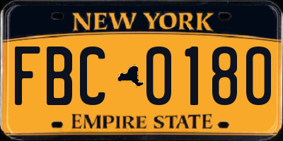 NY license plate FBC0180