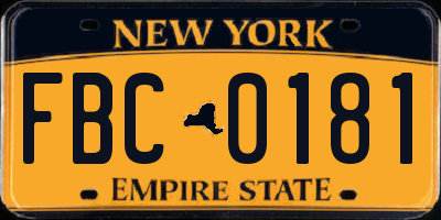 NY license plate FBC0181