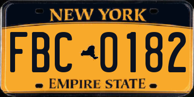 NY license plate FBC0182